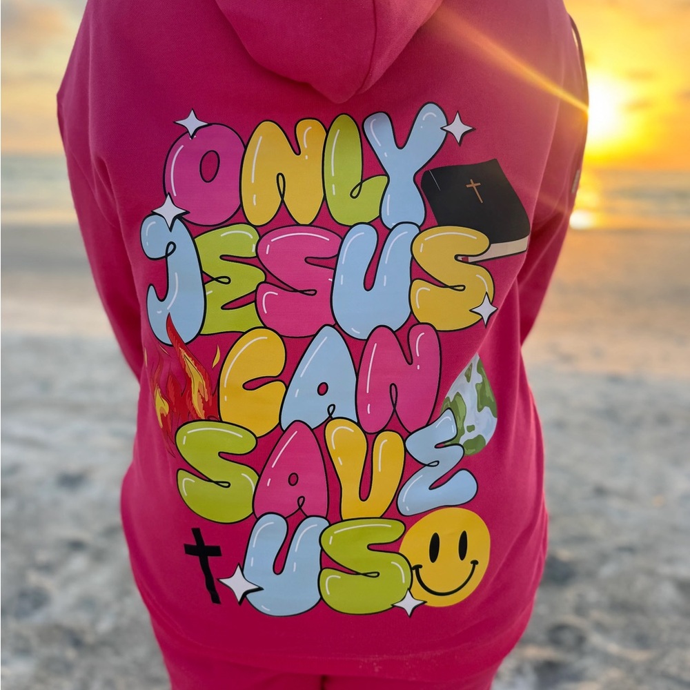 Hot Pink This World Needs Jesus Hoodie Vibrant Pink Hoodie Size L